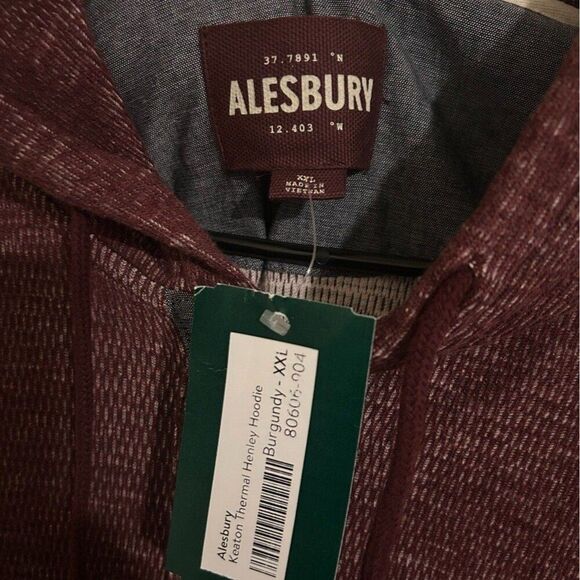 ALESBURY Henley Maroon Asymmetrical Casual Hooded Sweatshirt Size 2XL - Picture 2 of 3